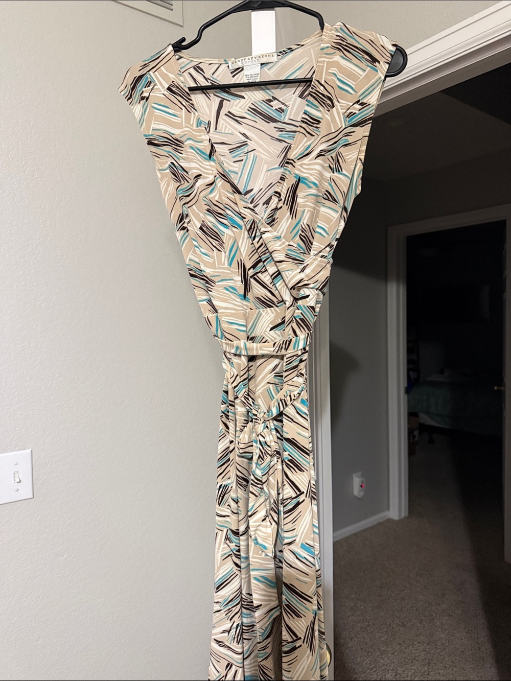 Ann Taylor Beige Maxi Wrap Skirt with Teal & Black Abstract Stripe